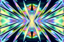 Flash image texture on black background with radial holographic neon metallic glow.