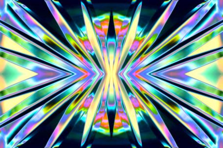 Flash image texture on black background with radial holographic neon metallic glow.